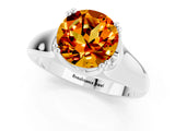 White gold Round Cut Citrine Solitaire Ring with Wide Band and Prong Setting_1