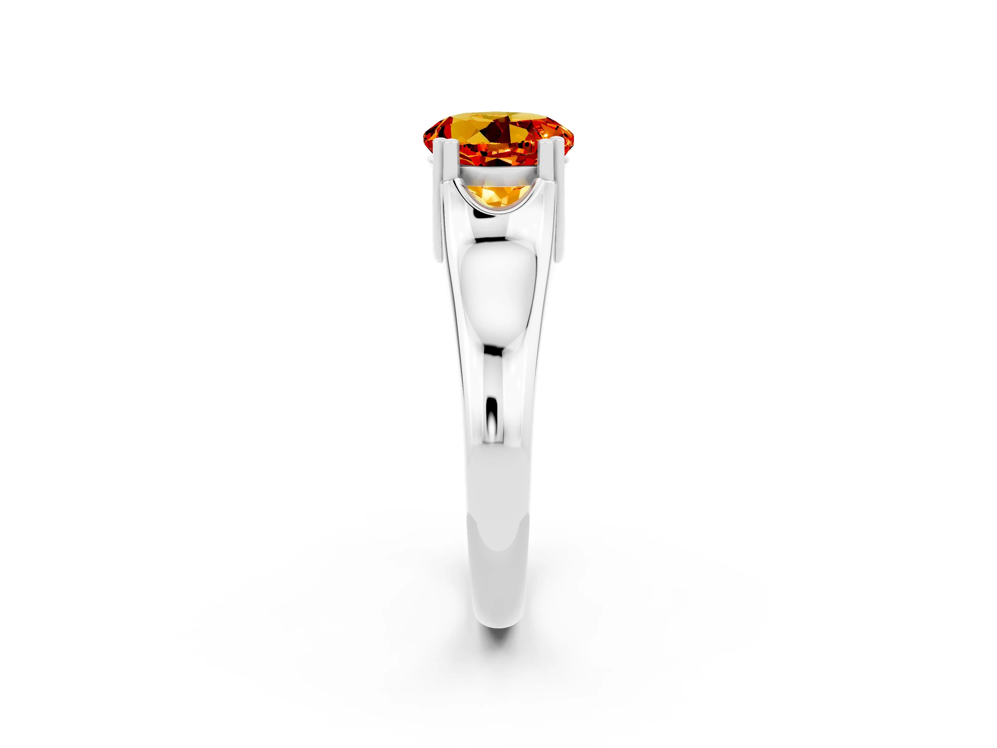 White gold Round Cut Citrine Solitaire Ring with Wide Band and Prong Setting_2