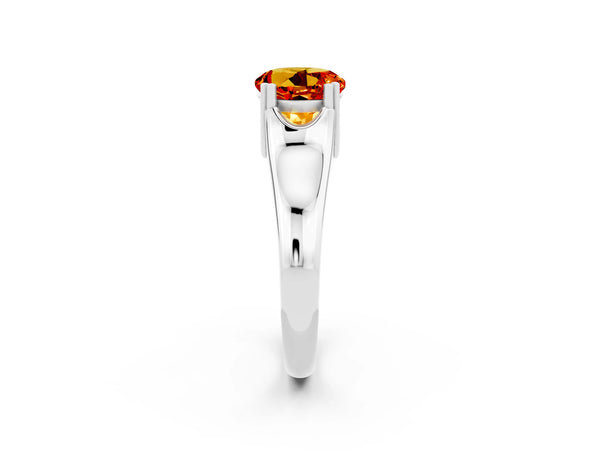 White gold Round Cut Citrine Solitaire Ring with Wide Band and Prong Setting
