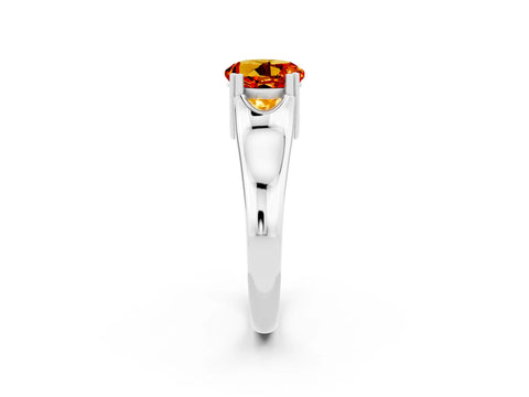 White gold Round Cut Citrine Solitaire Ring with Wide Band and Prong Setting_2