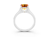 White gold Round Cut Citrine Solitaire Ring with Wide Band and Prong Setting_3