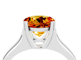 White gold Round Cut Citrine Solitaire Ring with Wide Band and Prong Setting_4