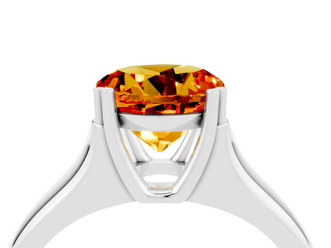 White gold Round Cut Citrine Solitaire Ring with Wide Band and Prong Setting_4