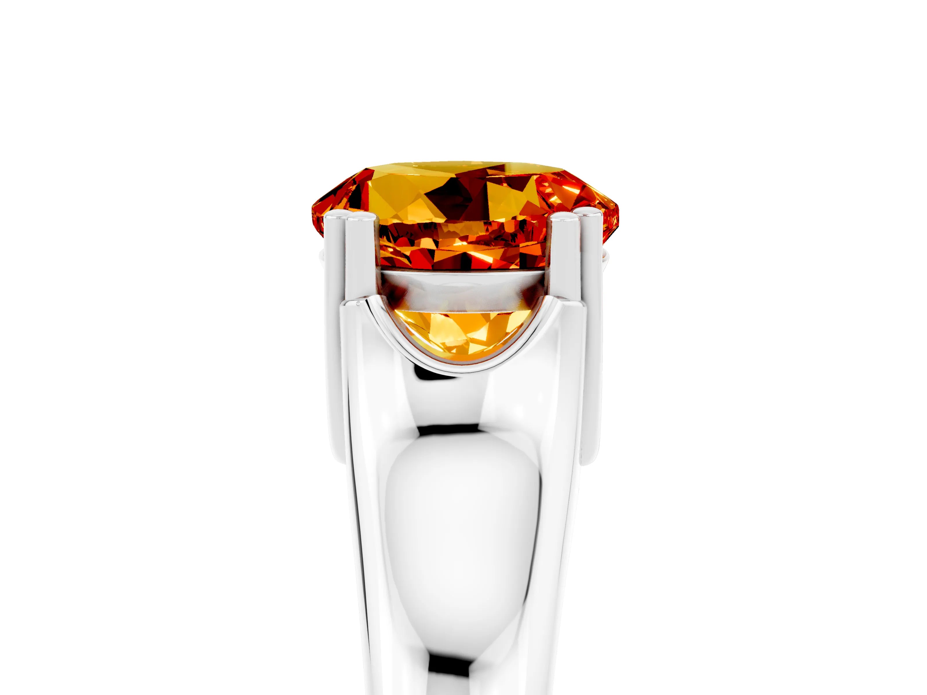 White gold Round Cut Citrine Solitaire Ring with Wide Band and Prong Setting_5