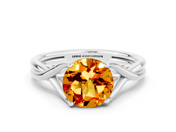 Platinum Round Cut Citrine Solitaire Twist Band Prong Setting Ring