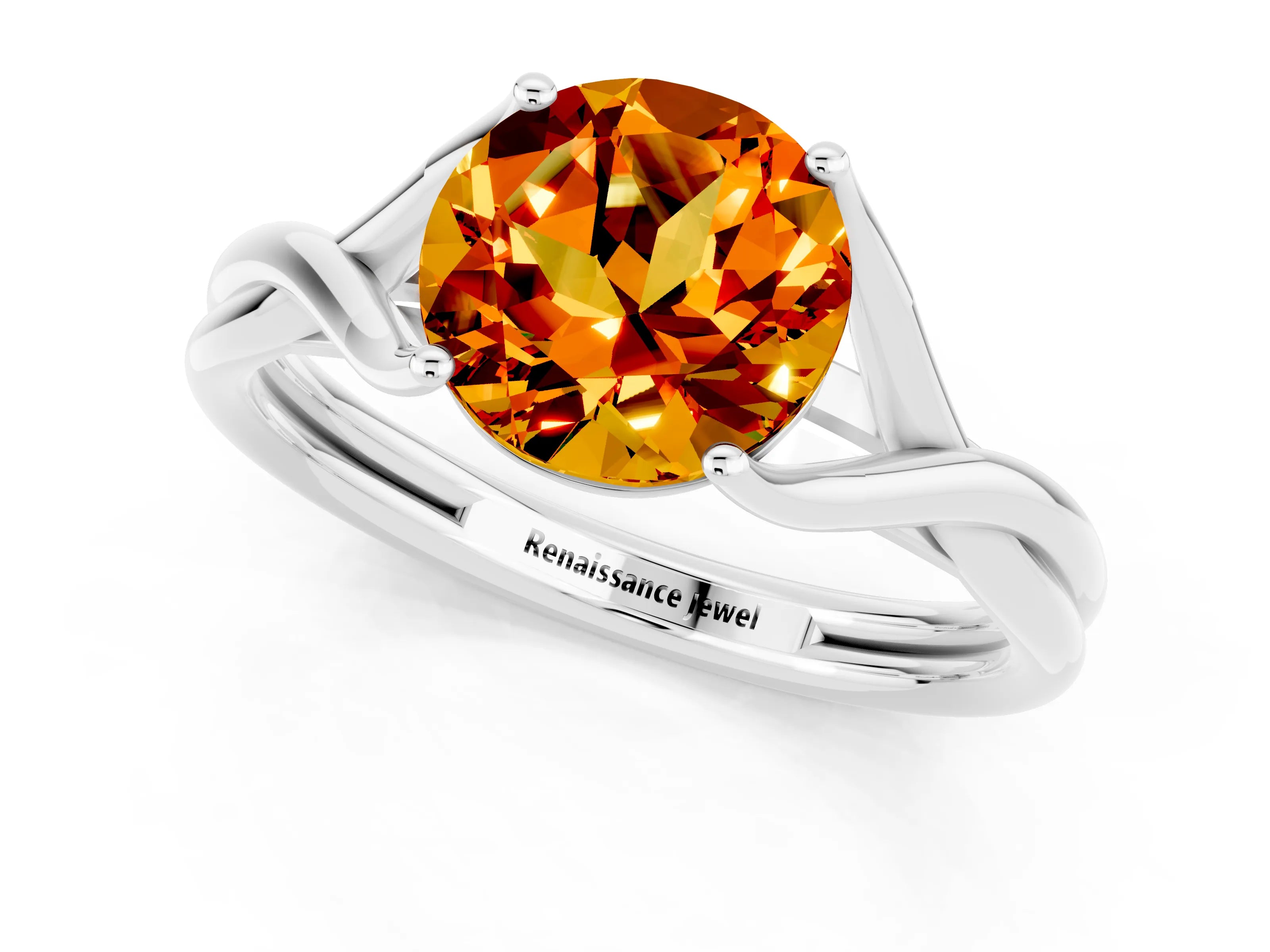 White gold Round Cut Citrine Solitaire Twist Band Prong Setting Ring_37