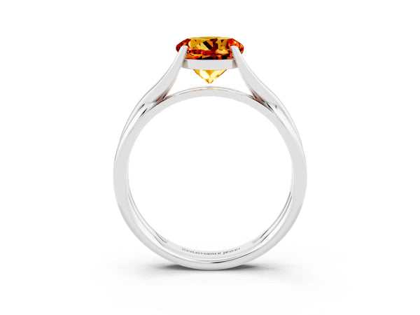 Platinum Round Cut Citrine Solitaire Twist Band Prong Setting Ring