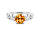 White gold Round Cut Citrine Solitaire Twisted Band with Round  Accents and Prong Setting_12