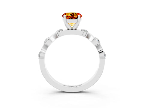 White gold Round Cut Citrine Solitaire Twisted Band with Round  Accents and Prong Setting_15