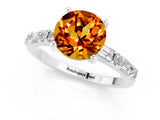 White gold Round Cut Citrine Solitaire with Side Baguettes and Channel Set Band_1