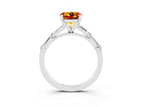 White gold Round Cut Citrine Solitaire with Side Baguettes and Channel Set Band_3