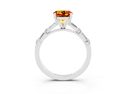White gold Round Cut Citrine Solitaire with Side Baguettes and Channel Set Band_3