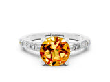 White gold Round Cut Citrine Solitaire with Side Baguettes and Channel Set Band