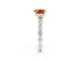 White gold Round Cut Citrine Solitaire with Side Stones, Pave Band, Four-Prong Setting_38