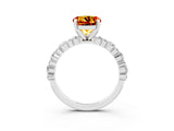 White gold Round Cut Citrine Solitaire with Side Stones, Pave Band, Four-Prong Setting_39