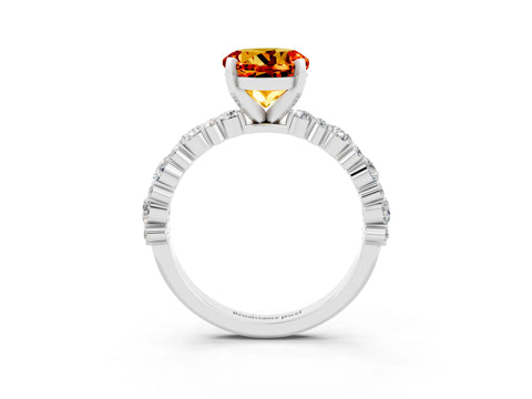 White gold Round Cut Citrine Solitaire with Side Stones, Pave Band, Four-Prong Setting_39
