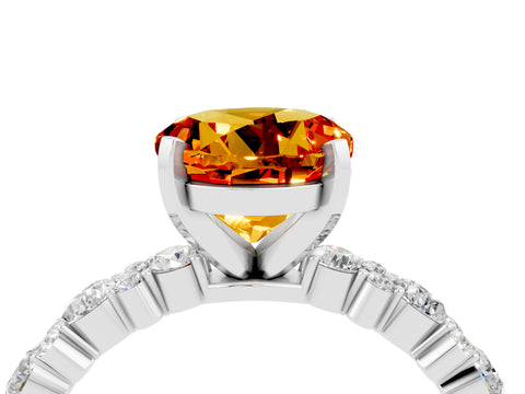 White gold Round Cut Citrine Solitaire with Side Stones, Pave Band, Four-Prong Setting_40
