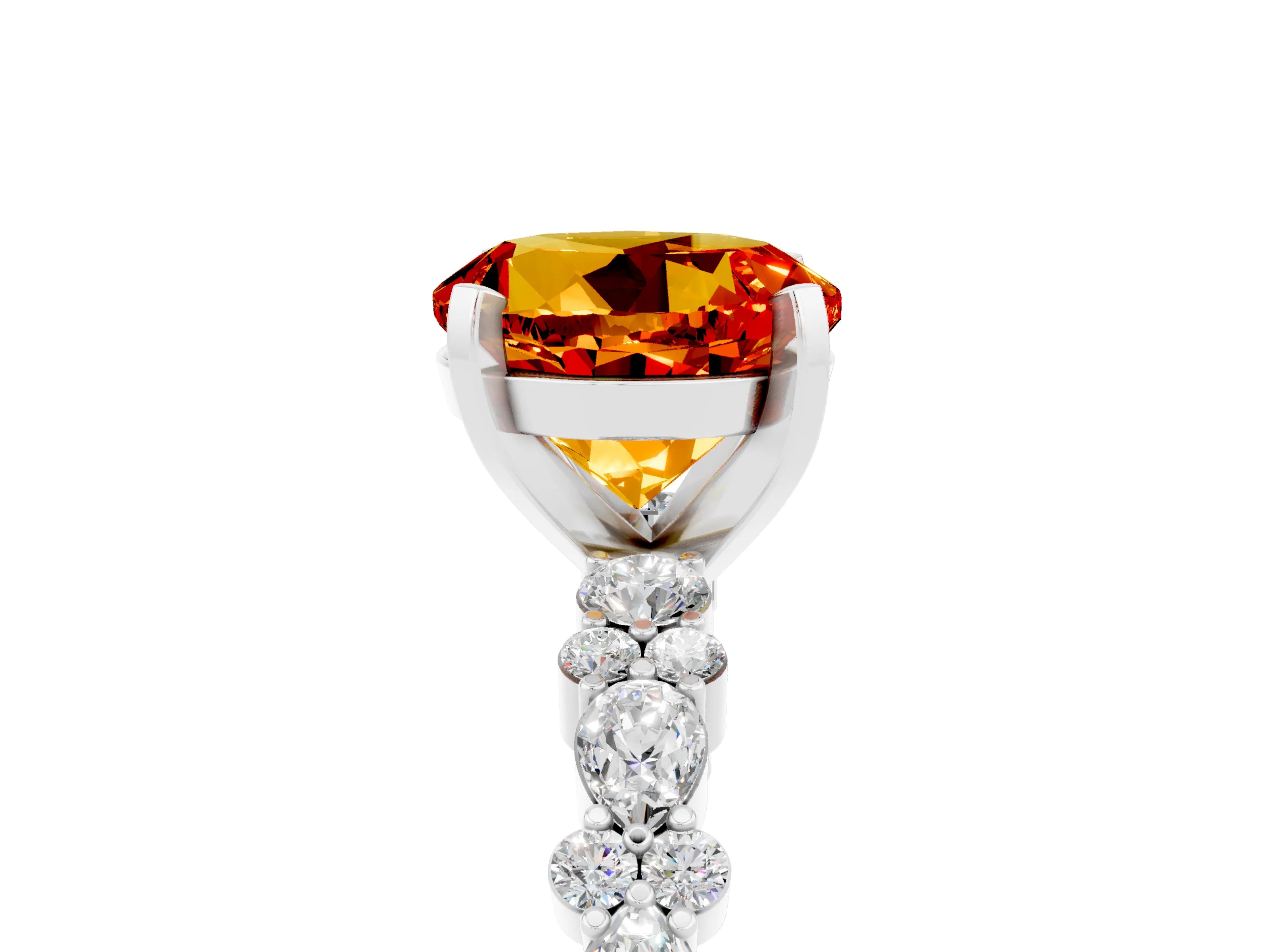 White gold Round Cut Citrine Solitaire with Side Stones, Pave Band, Four-Prong Setting_41