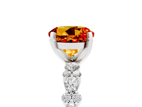 White gold Round Cut Citrine Solitaire with Side Stones, Pave Band, Four-Prong Setting_41
