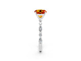 White gold Round Cut Citrine Solitaire with Side Stones on a Pavé Band and Four-Prong Setting_2