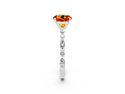 White gold Round Cut Citrine Solitaire with Side Stones on a Pavé Band and Four-Prong Setting_2