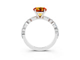White gold Round Cut Citrine Solitaire with Side Stones on a Pavé Band and Four-Prong Setting_3