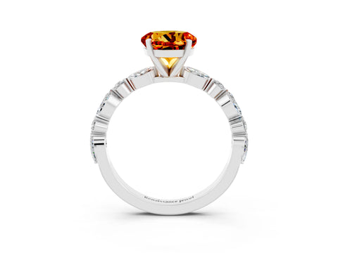 White gold Round Cut Citrine Solitaire with Side Stones on a Pavé Band and Four-Prong Setting_3