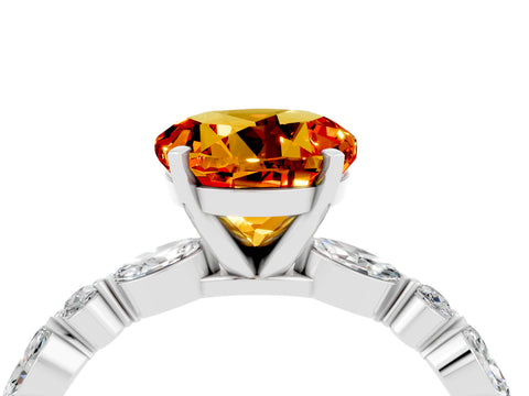 White gold Round Cut Citrine Solitaire with Side Stones on a Pavé Band and Four-Prong Setting_4