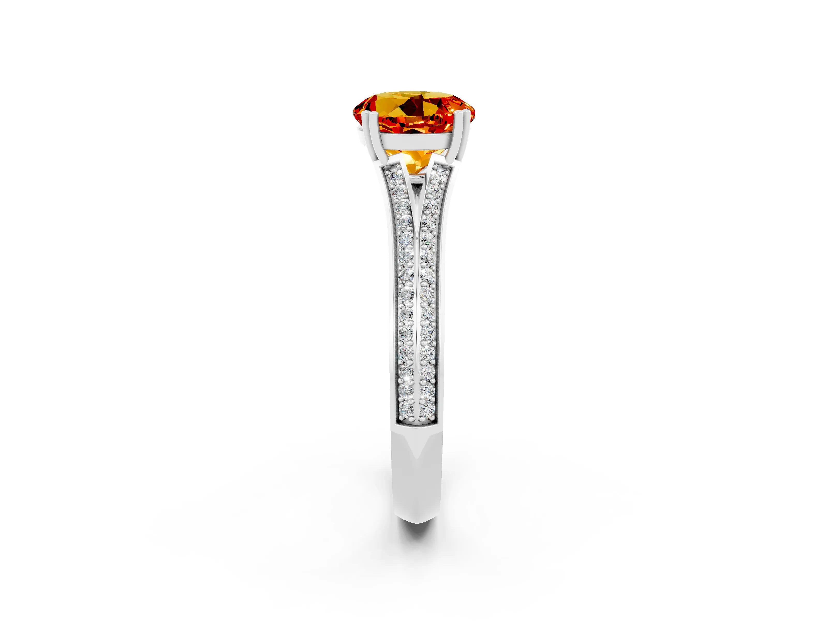 White gold Round Cut Citrine Split Shank Engagement Ring with Pavé Band_2