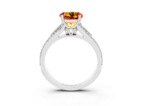 White gold Round Cut Citrine Split Shank Engagement Ring with Pavé Band_3