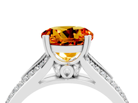White gold Round Cut Citrine Split Shank Engagement Ring with Pavé Band_4