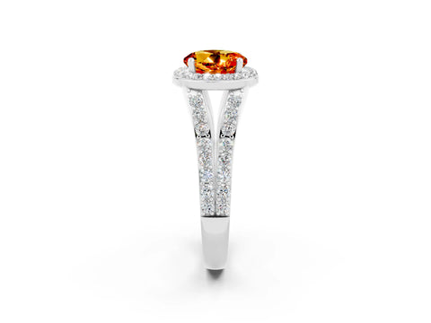 White gold Round Cut Citrine Split Shank Halo Ring with Four-Prong Setting_14