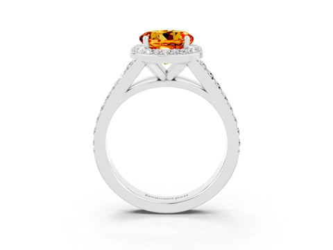 White gold Round Cut Citrine Split Shank Halo Ring with Four-Prong Setting_15