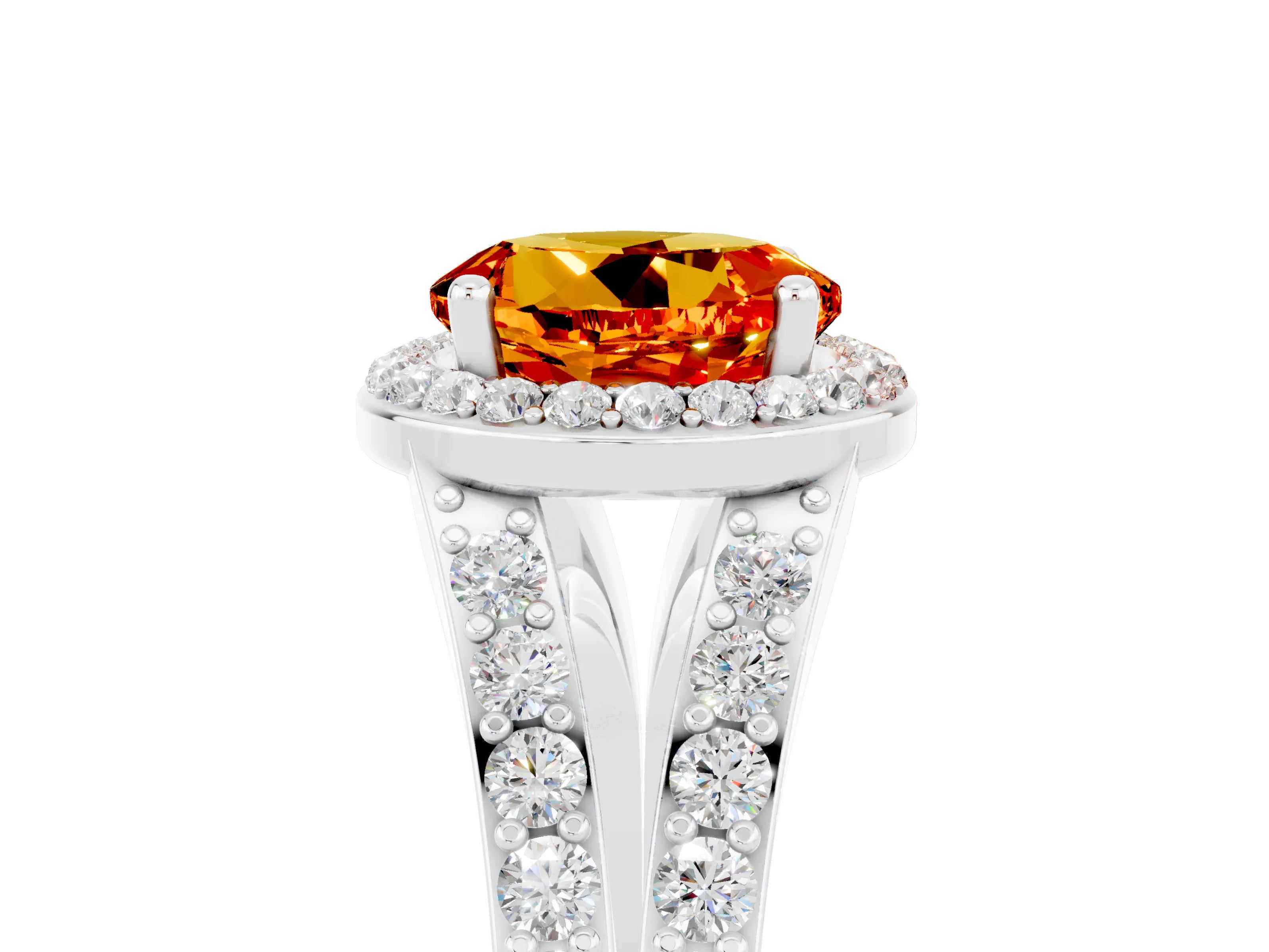White gold Round Cut Citrine Split Shank Halo Ring with Four-Prong Setting_29