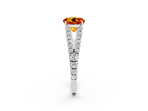 Silver Round Cut Citrine Split Shank Pavé Engagement Ring with Four-Prong Setting