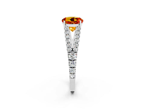White gold Round Cut Citrine Split Shank Pavé Engagement Ring with Four-Prong Setting_14