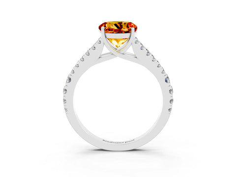 White gold Round Cut Citrine Split Shank Pavé Engagement Ring with Four-Prong Setting_15