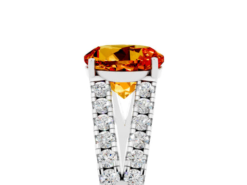 White gold Round Cut Citrine Split Shank Pavé Engagement Ring with Four-Prong Setting_17