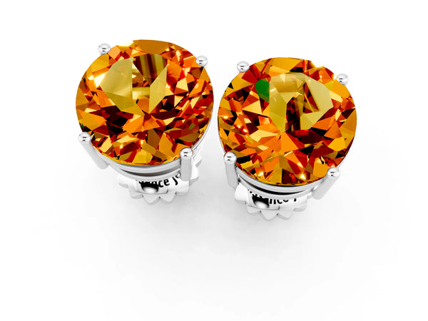 Silver Round Cut Citrine Stud Earrings