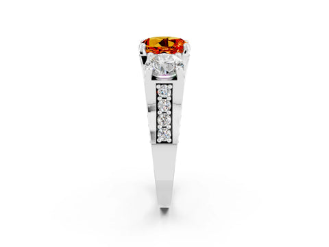 White gold Round Cut Citrine Three-Stone Ring with Channel Set Band and Four-Prong Setting_2