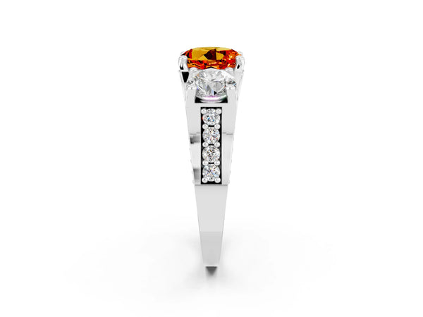 White gold Round Cut Citrine Three-Stone Ring with Channel Set Band and Four-Prong Setting