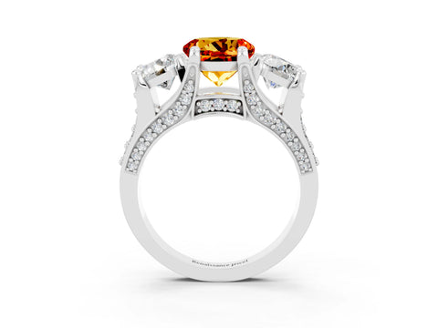 White gold Round Cut Citrine Three-Stone Ring with Channel Set Band and Four-Prong Setting_3
