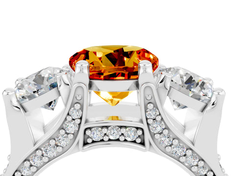 White gold Round Cut Citrine Three-Stone Ring with Channel Set Band and Four-Prong Setting_4