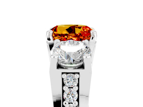 White gold Round Cut Citrine Three-Stone Ring with Channel Set Band and Four-Prong Setting_5