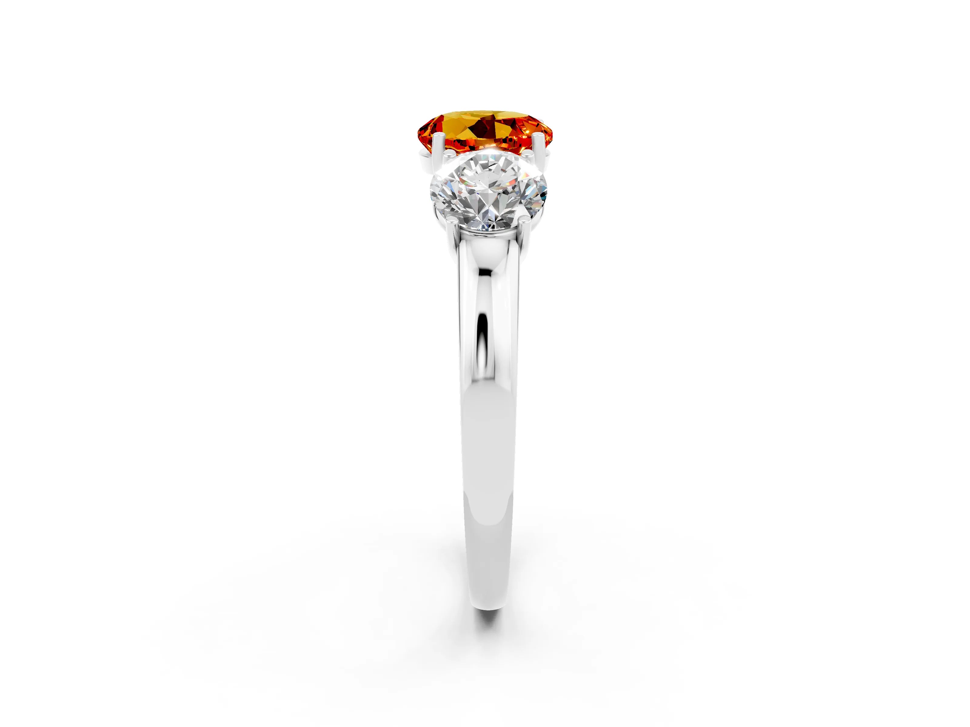 White gold Round Cut Citrine Three-Stone Ring with Four-Prong Setting and Classic Band_2