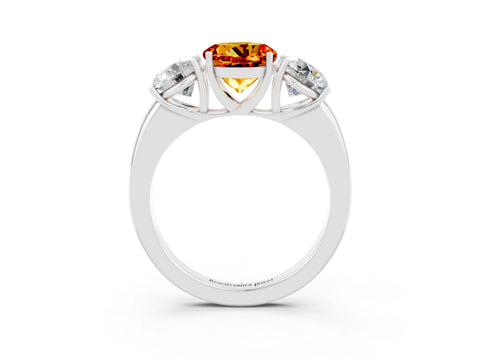 White gold Round Cut Citrine Three-Stone Ring with Four-Prong Setting and Classic Band_3
