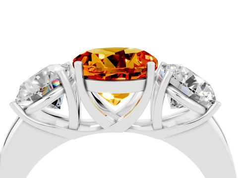 White gold Round Cut Citrine Three-Stone Ring with Four-Prong Setting and Classic Band_4