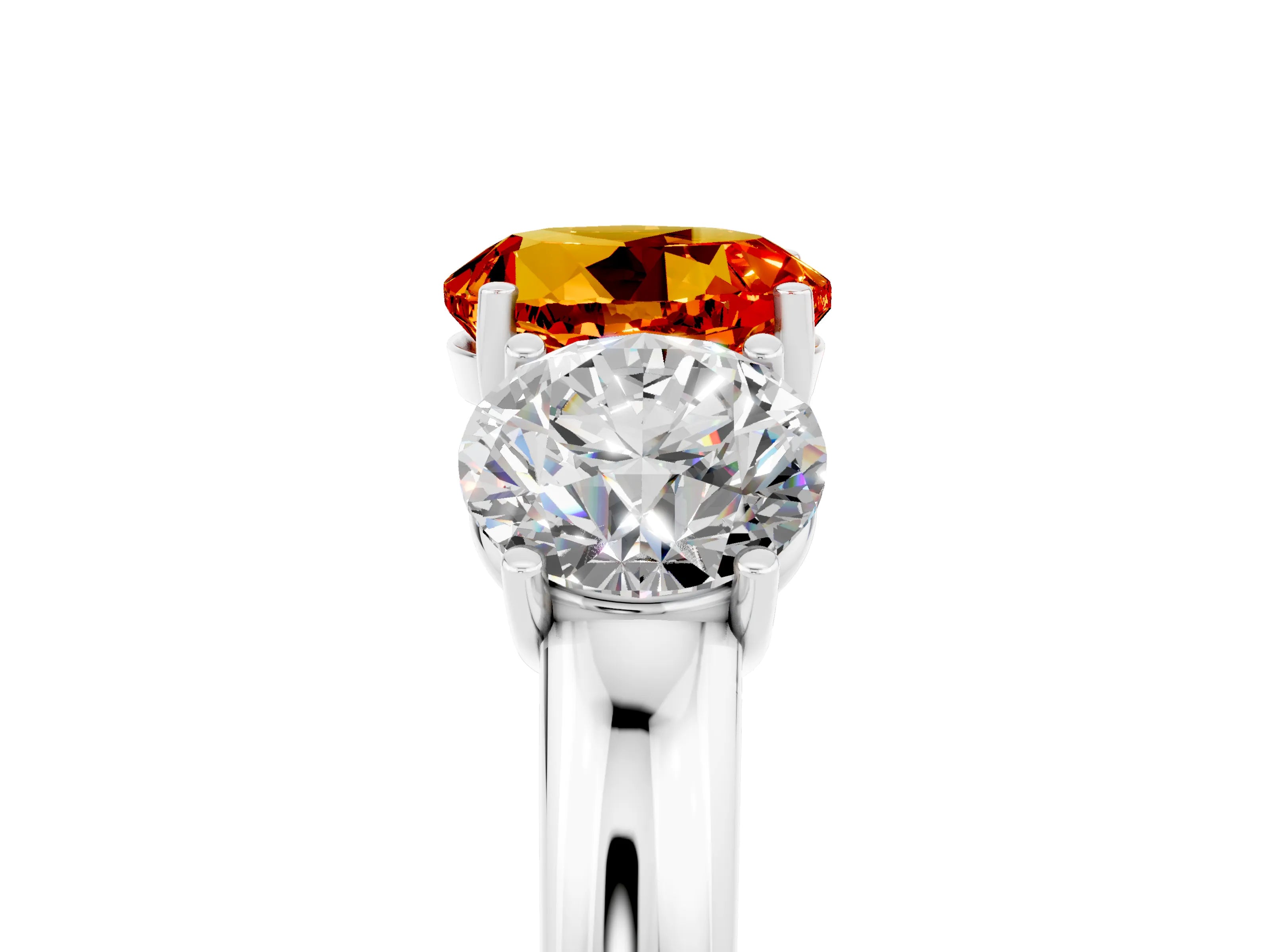 White gold Round Cut Citrine Three-Stone Ring with Four-Prong Setting and Classic Band_5