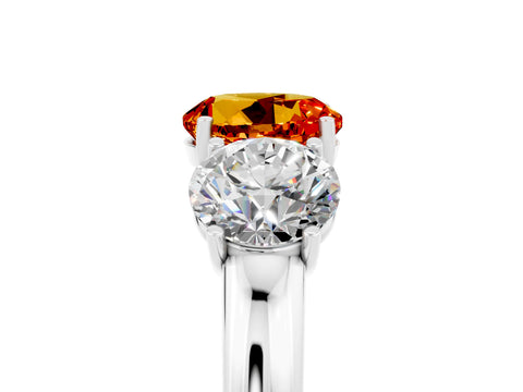 White gold Round Cut Citrine Three-Stone Ring with Four-Prong Setting and Classic Band_5