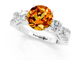 White gold Round Cut Citrine Three-Stone Ring with Pavé Split Shank and Four-Prong Setting_1